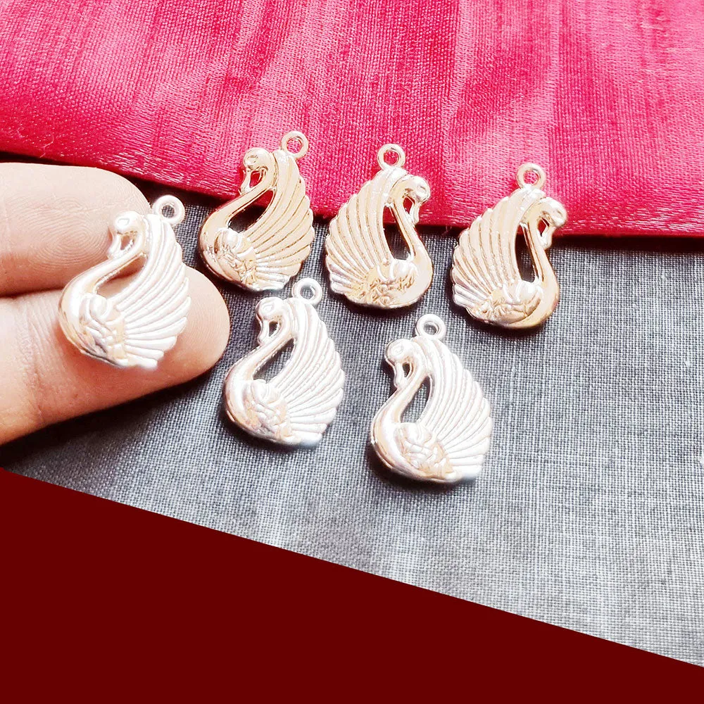 10 Pcs Pack Swan Silver Shiny Plating  in Size about  15x24mm Metal Charms for jewelry making