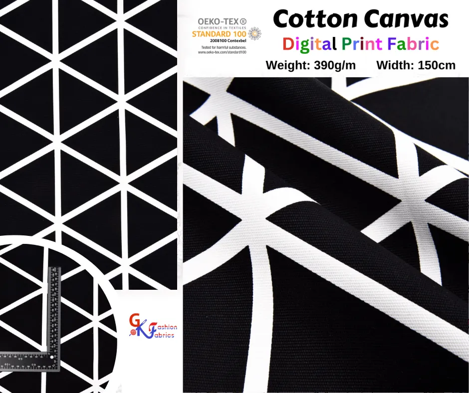 100% Cotton Half Panama Printed Fabric / Canvas printed Fabric /  White Black Missoni Digital Print  Fabric