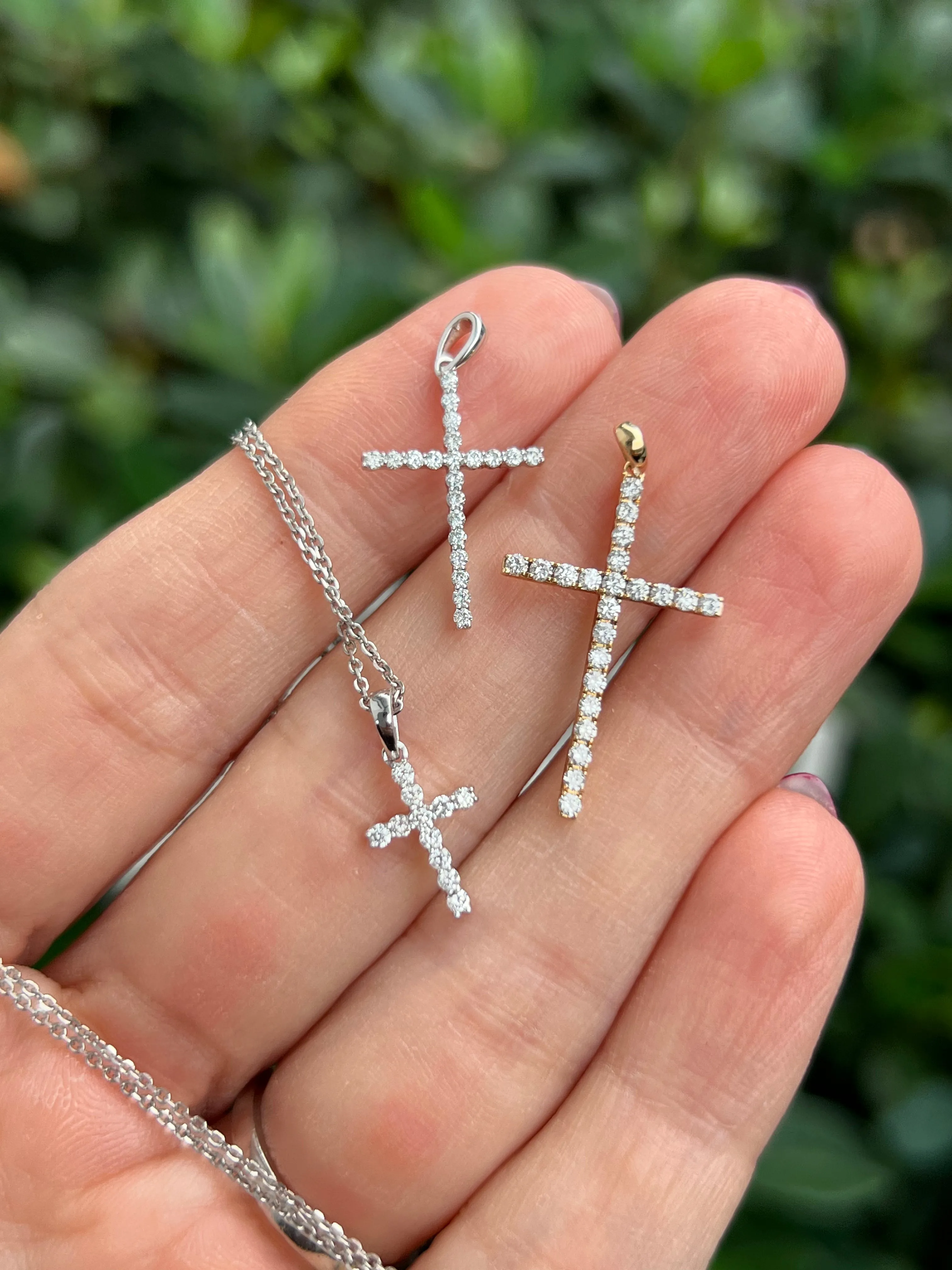 14K White Gold Diamond Stick Cross