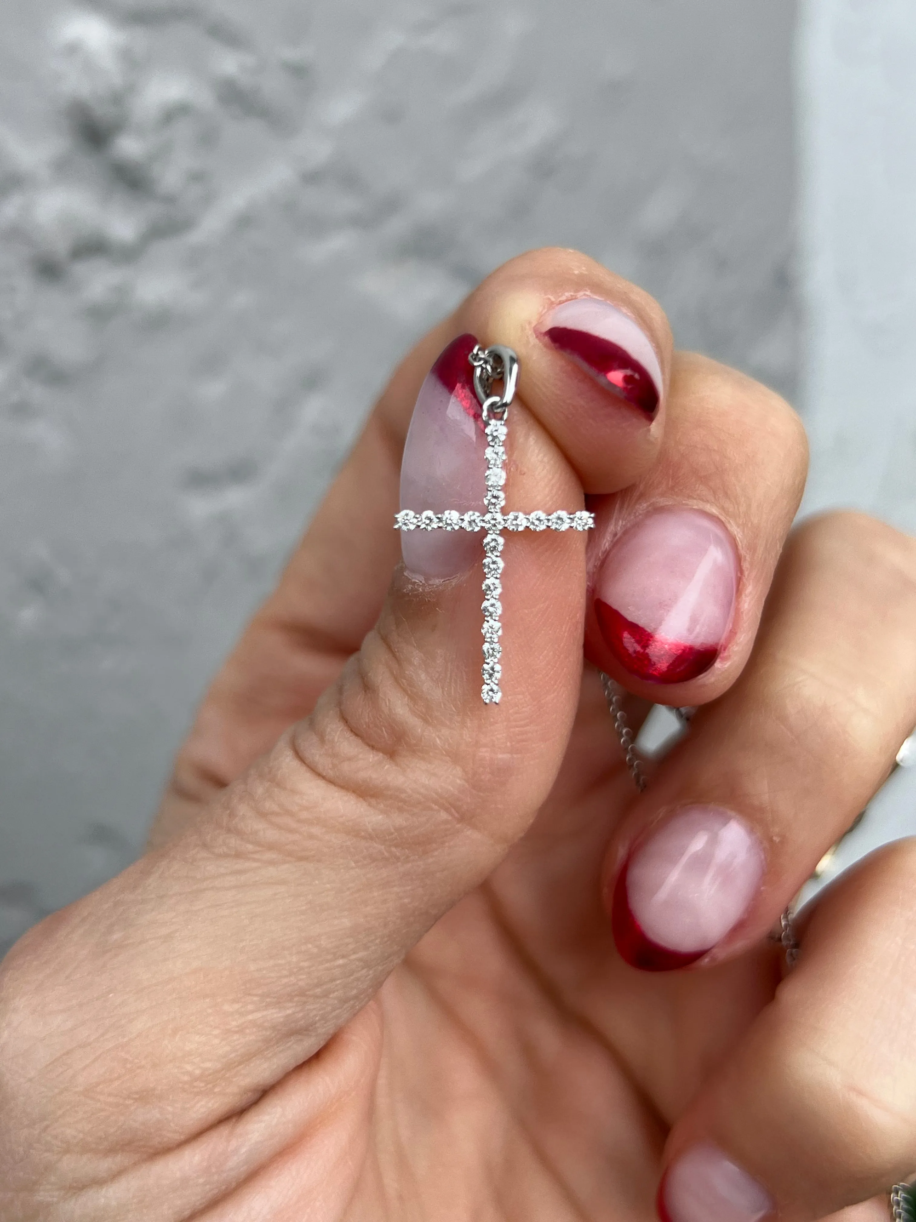 14K White Gold Diamond Stick Cross