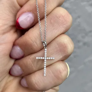 14K White Gold Diamond Stick Cross