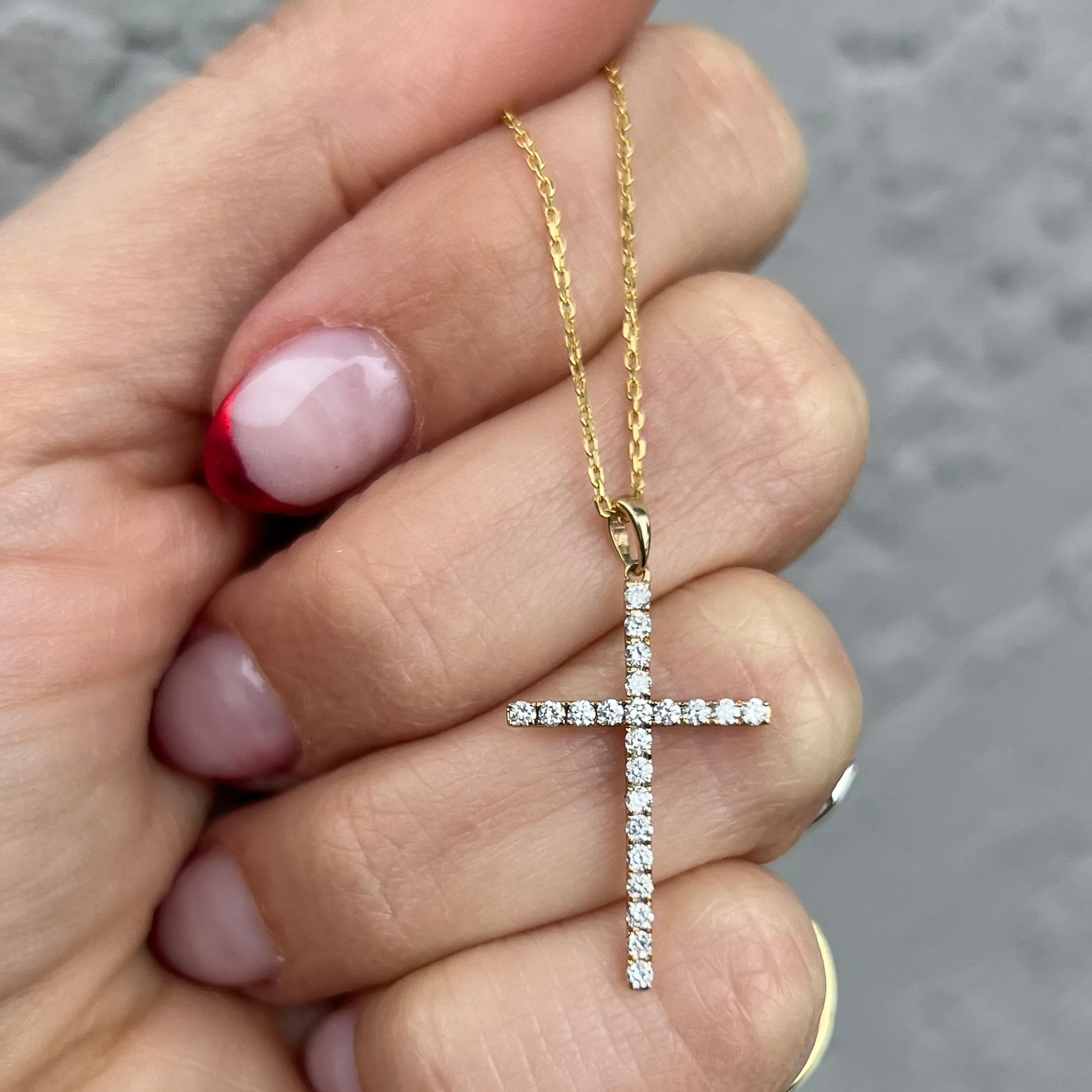 14K Yellow Gold Diamond Stick Cross