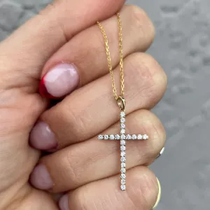 14K Yellow Gold Diamond Stick Cross