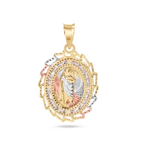 14P00098. - 14 Karat Yellow Gold 2 Tone 20mm Diamond Cut Oval Sharp Edge Bezel Saint Jude Clear CZ Pendant