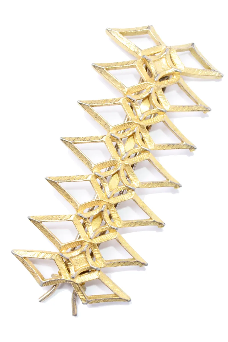 1960s Gold Tone Zig Zag Geometric Hair Barrette