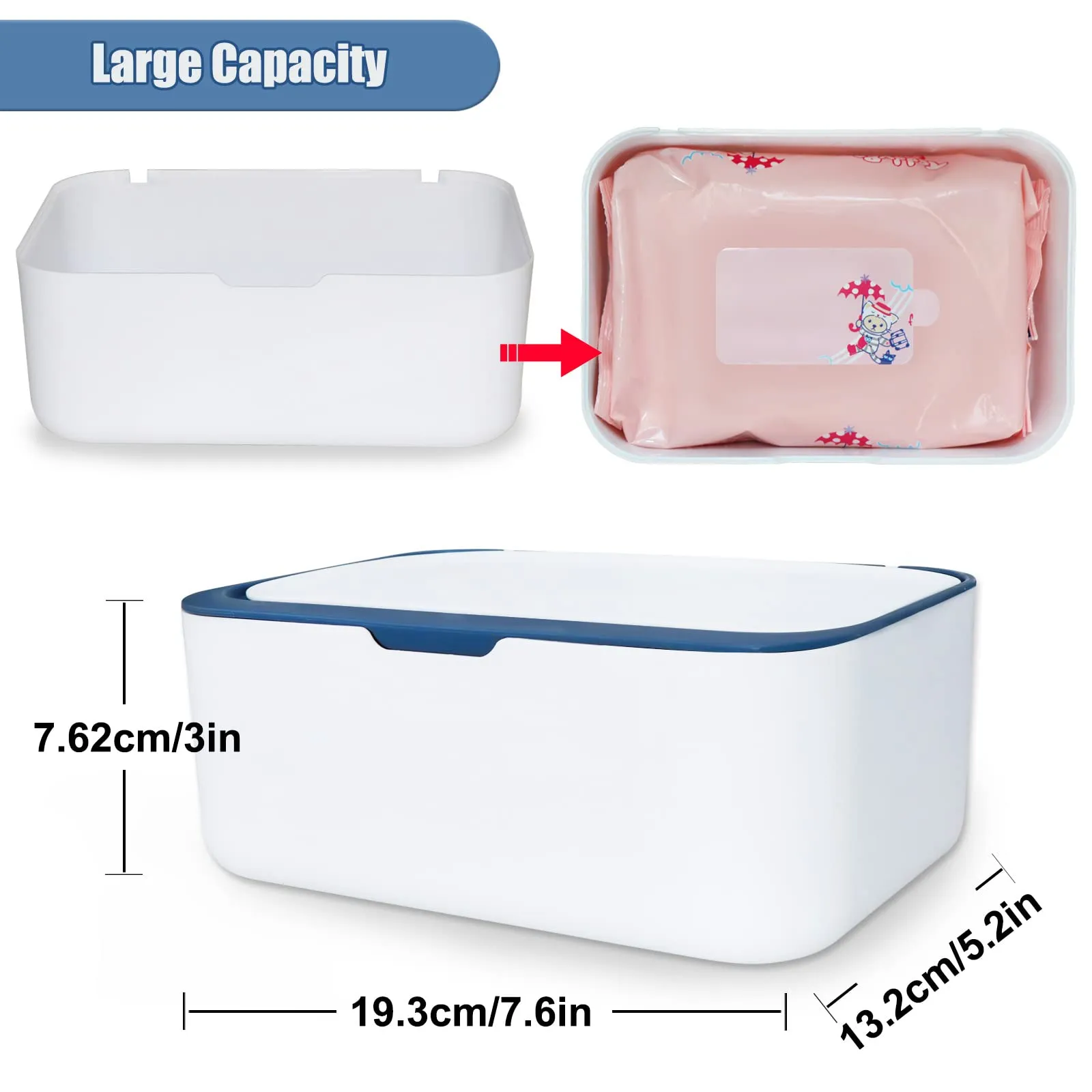 2 Pack Baby Wipes Dispenser, Wipe Holder with Lids Diaper Wipes Case for Bathroom Refillable Wipe Container with Sealing Design, Flushable Bathroom Storage Case Box