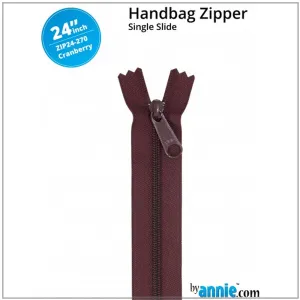 24" wide Handbag Zipper - Cranberry