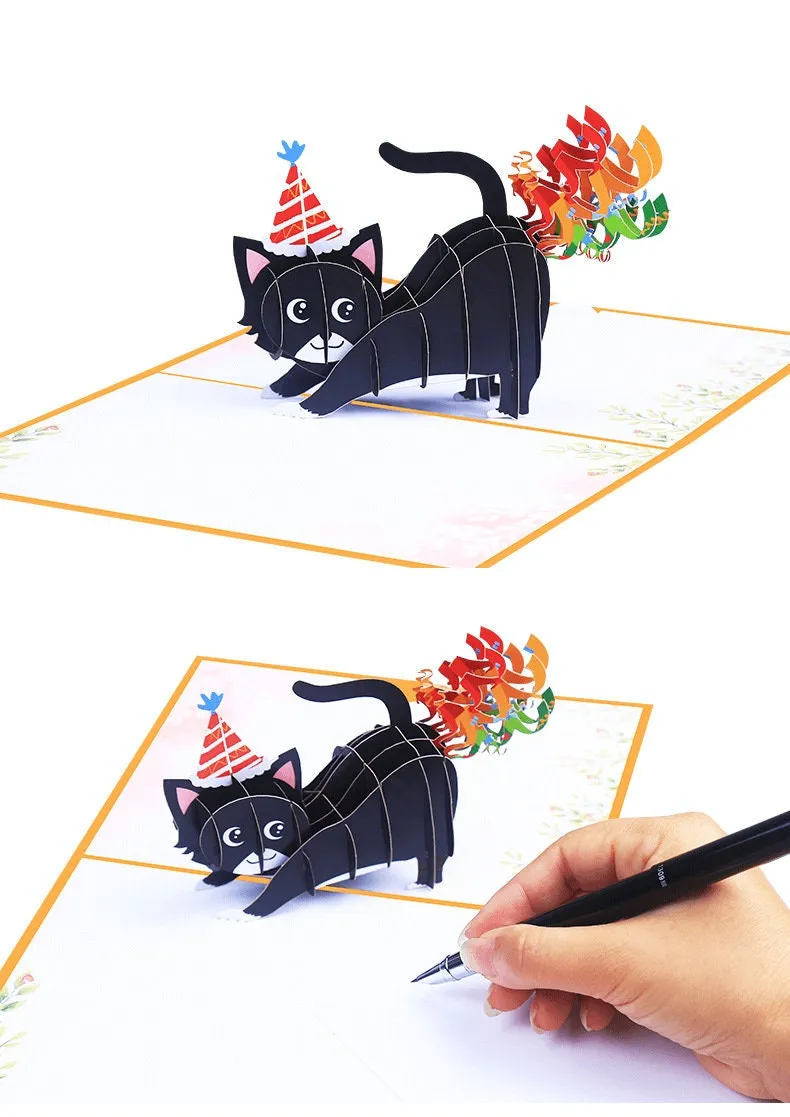 3D Handmade Birthday Cat Pop-Up Greeting Card - The Perfect Way to Say Happy Birthday to Little Cat Fan  Birthday Wishes, or Thank You!