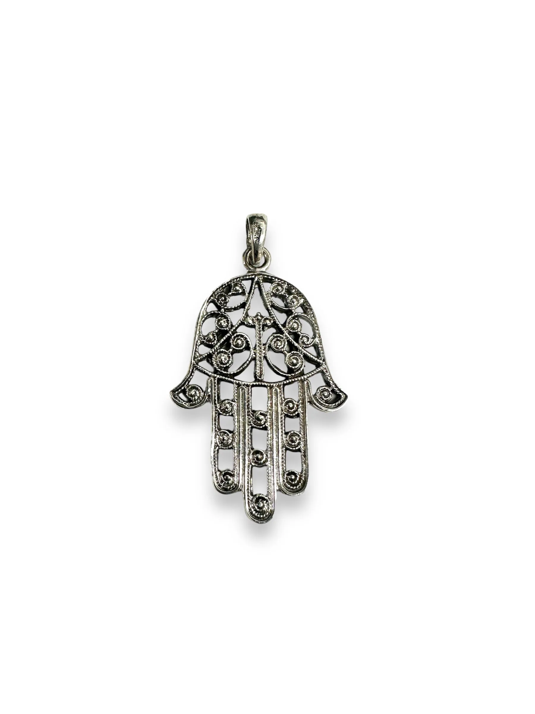 925 Sterling Silver Oxidized Filigree Hamsa Pendant - OXP00012