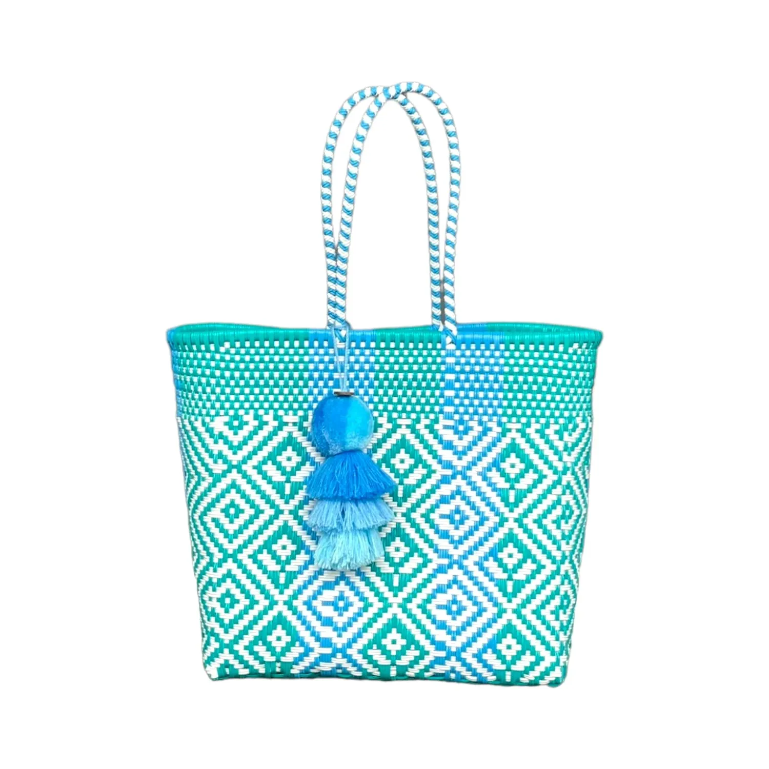 Aqua Blue Flower Citron Tote