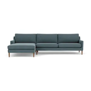 Astha Fabric Left Chaise Sofa (Walnut Natural, Forest Dust Blue)