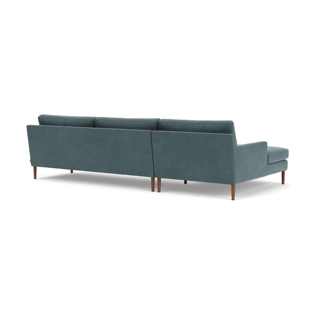 Astha Fabric Left Chaise Sofa (Walnut Natural, Forest Dust Blue)