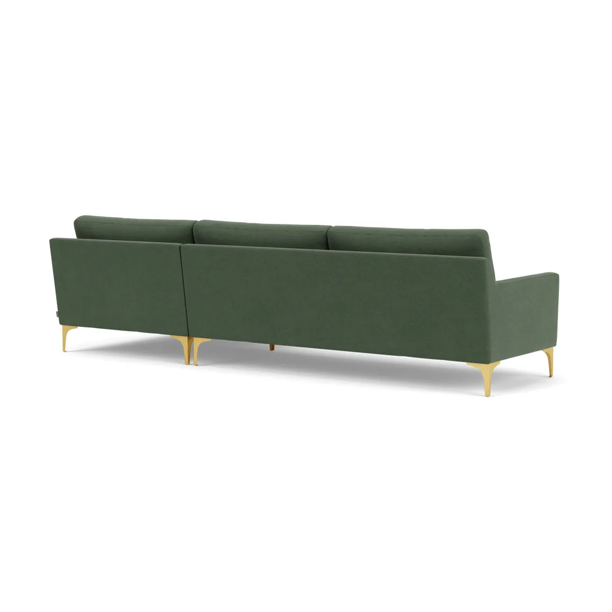 Astha Fabric Right Chaise Sofa (Brass Metal, Dark Green)