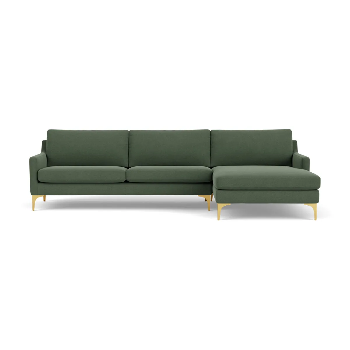 Astha Fabric Right Chaise Sofa (Brass Metal, Dark Green)