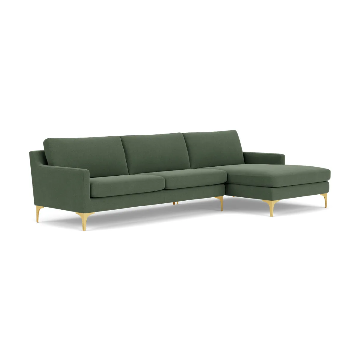 Astha Fabric Right Chaise Sofa (Brass Metal, Dark Green)