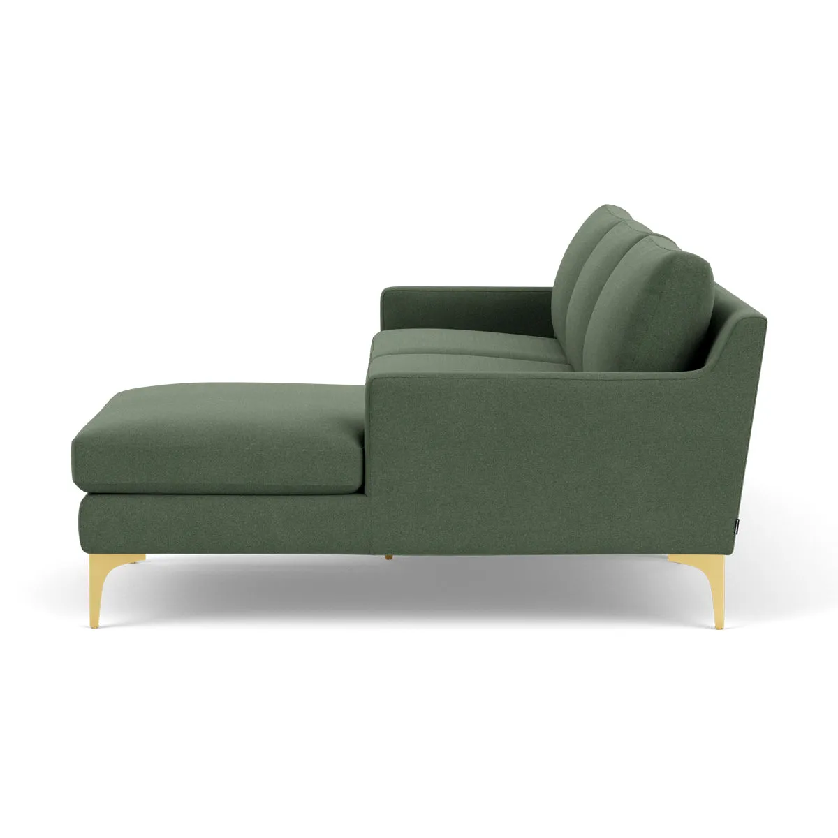 Astha Fabric Right Chaise Sofa (Brass Metal, Dark Green)