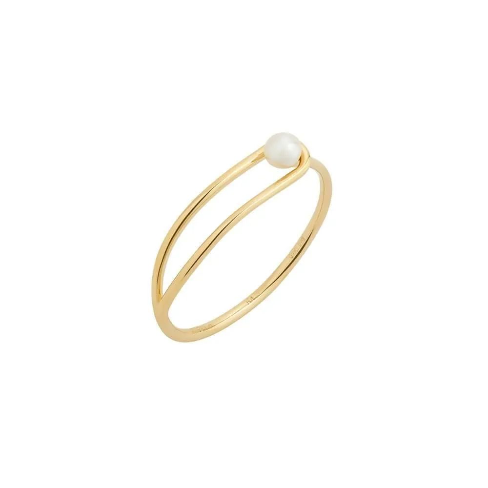 Astra Moon 18K Gold Ring w. Pearl