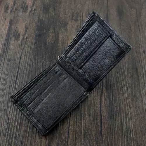 Badass Black Leather Men's Trifold Cross Small Biker Wallet Chain Wallet with chain For Men