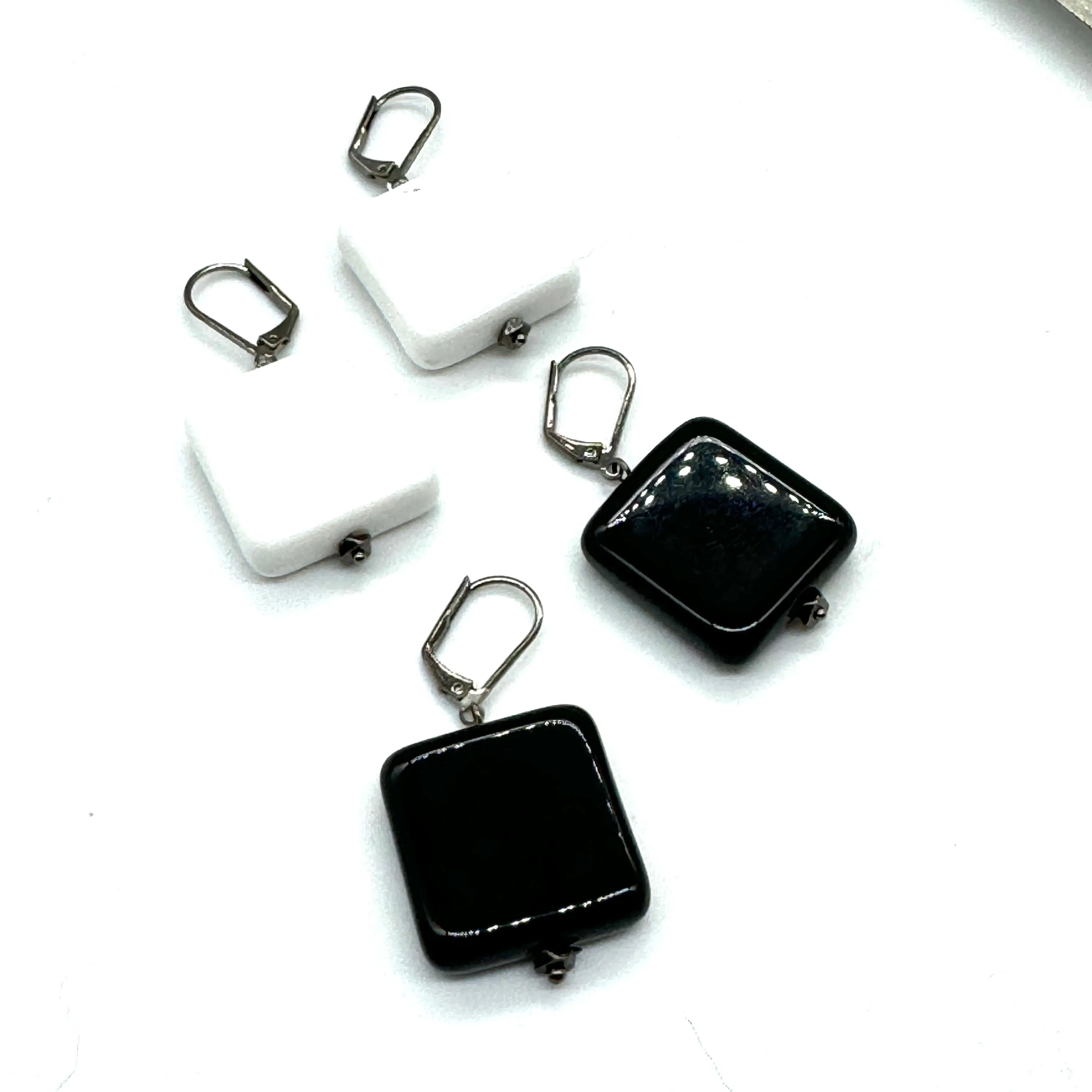 Black & White Geometry Square Earrings