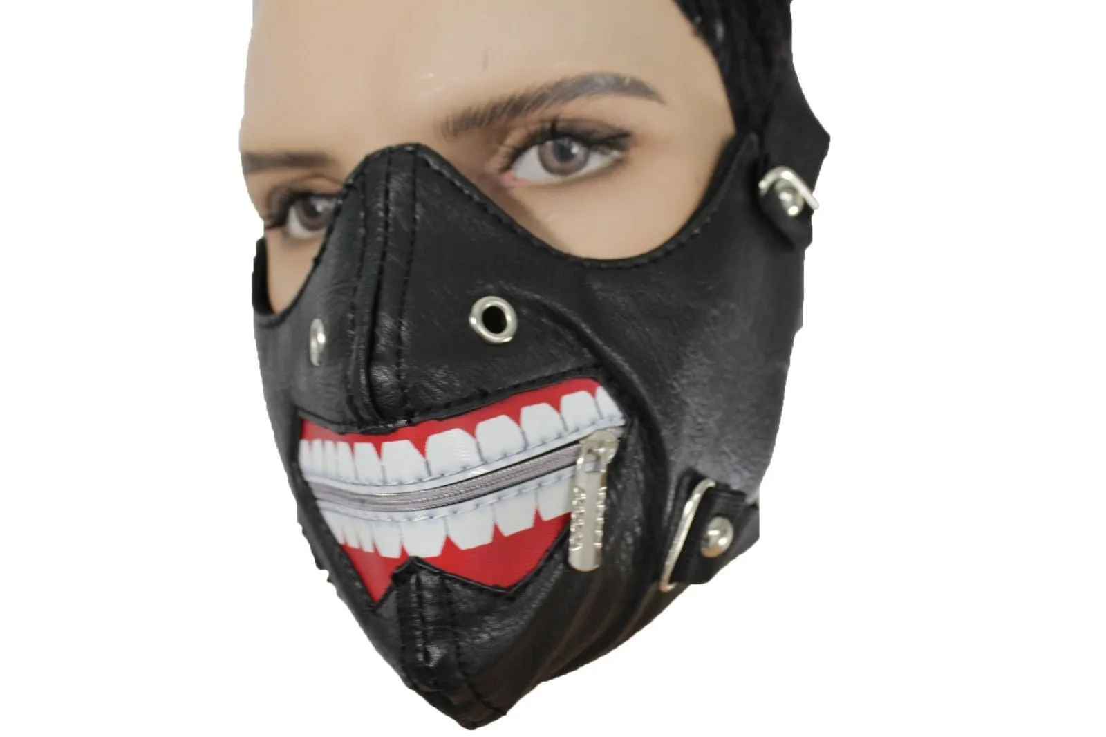 Black Faux Leather Mouth Muzzle S&M Rave Goth Men Halloween Costume Accessories