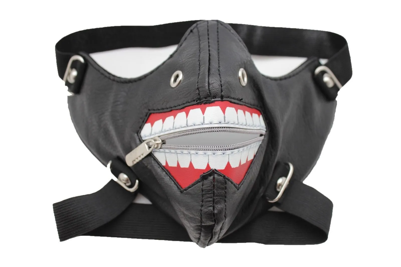 Black Faux Leather Mouth Muzzle S&M Rave Goth Men Halloween Costume Accessories