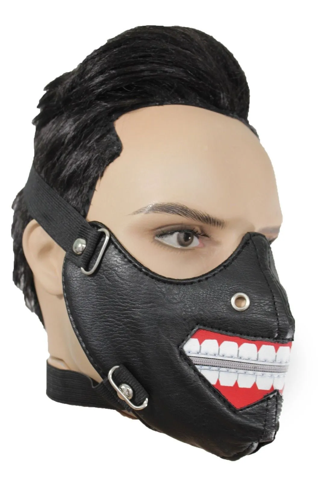 Black Faux Leather Mouth Muzzle S&M Rave Goth Men Halloween Costume Accessories