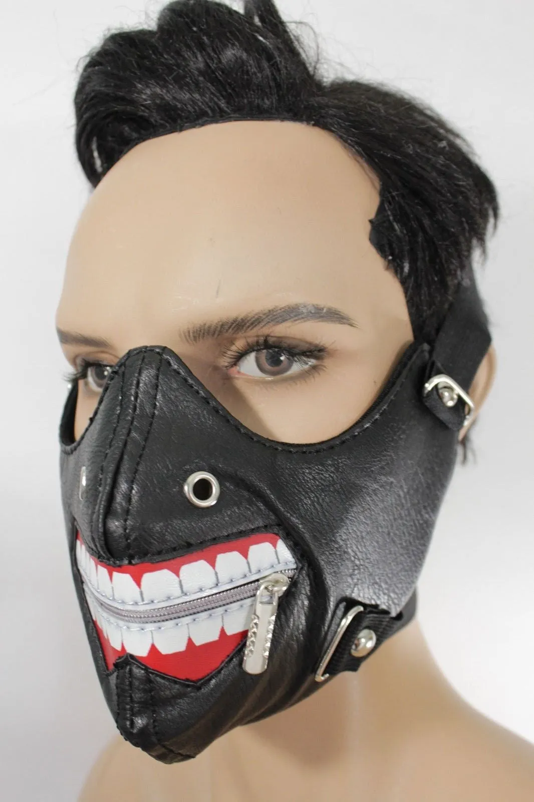 Black Faux Leather Mouth Muzzle S&M Rave Goth Men Halloween Costume Accessories