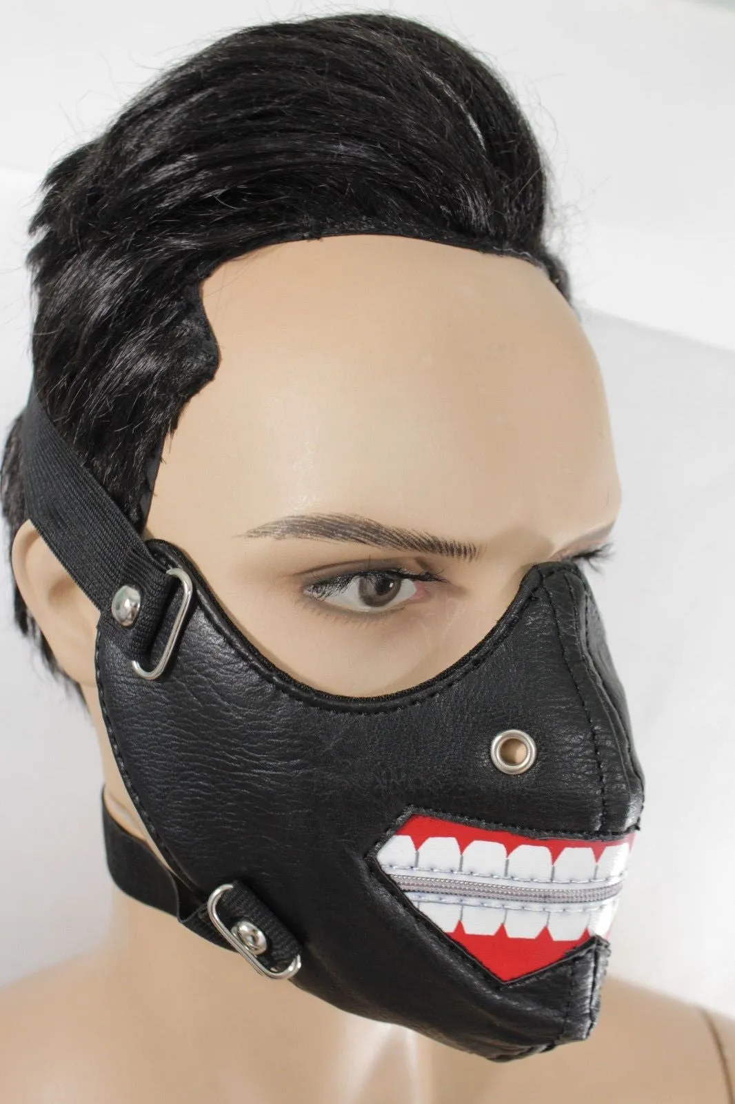 Black Faux Leather Mouth Muzzle S&M Rave Goth Men Halloween Costume Accessories