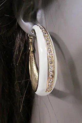 Black White Metal Classic Hoop Fashion Earrings Set Multi Rhinestones