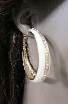 Black White Metal Classic Hoop Fashion Earrings Set Multi Rhinestones