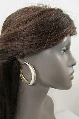 Black White Metal Classic Hoop Fashion Earrings Set Multi Rhinestones