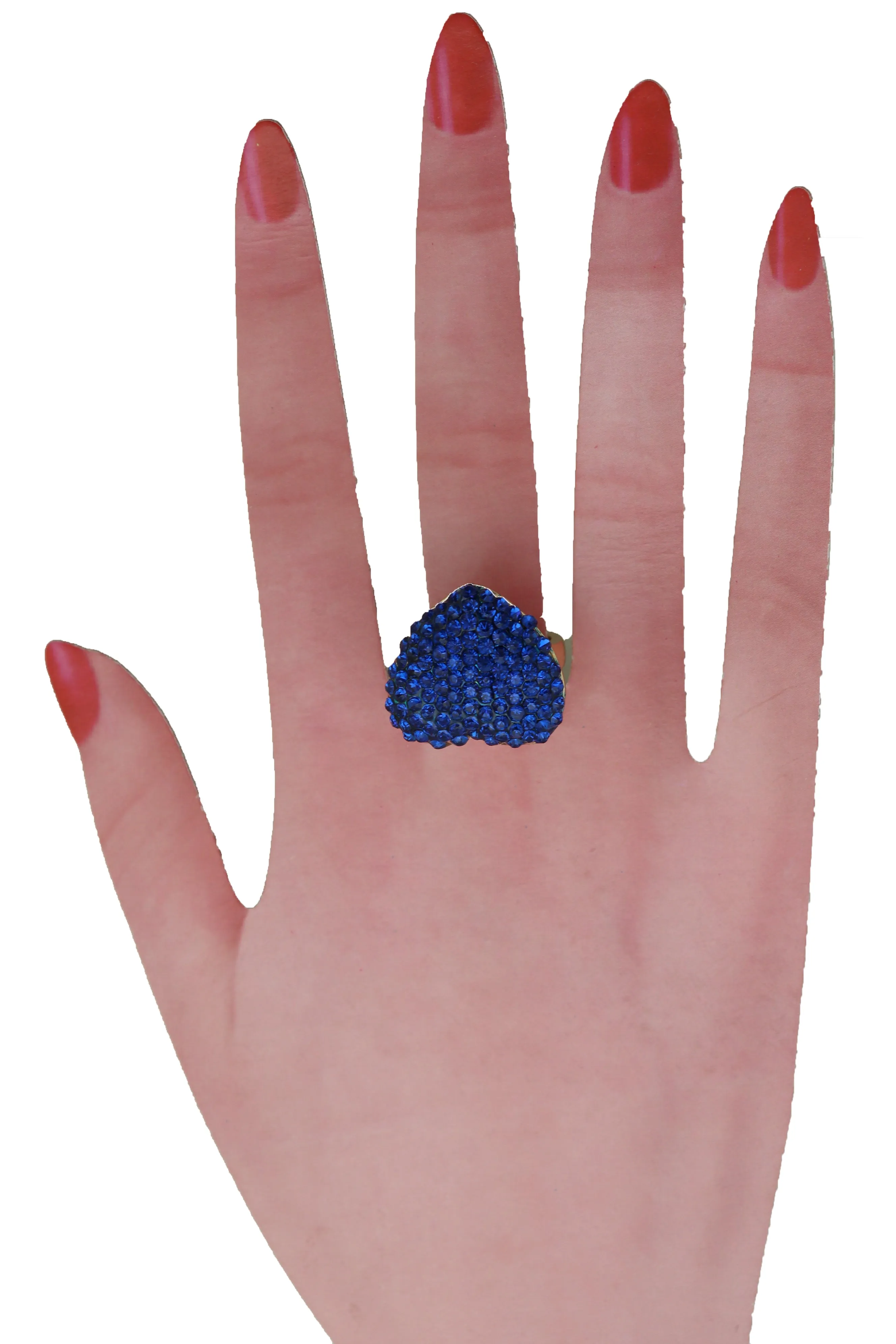 Blue Rhinestone Covered Heart Shaped Ring Size 7.5