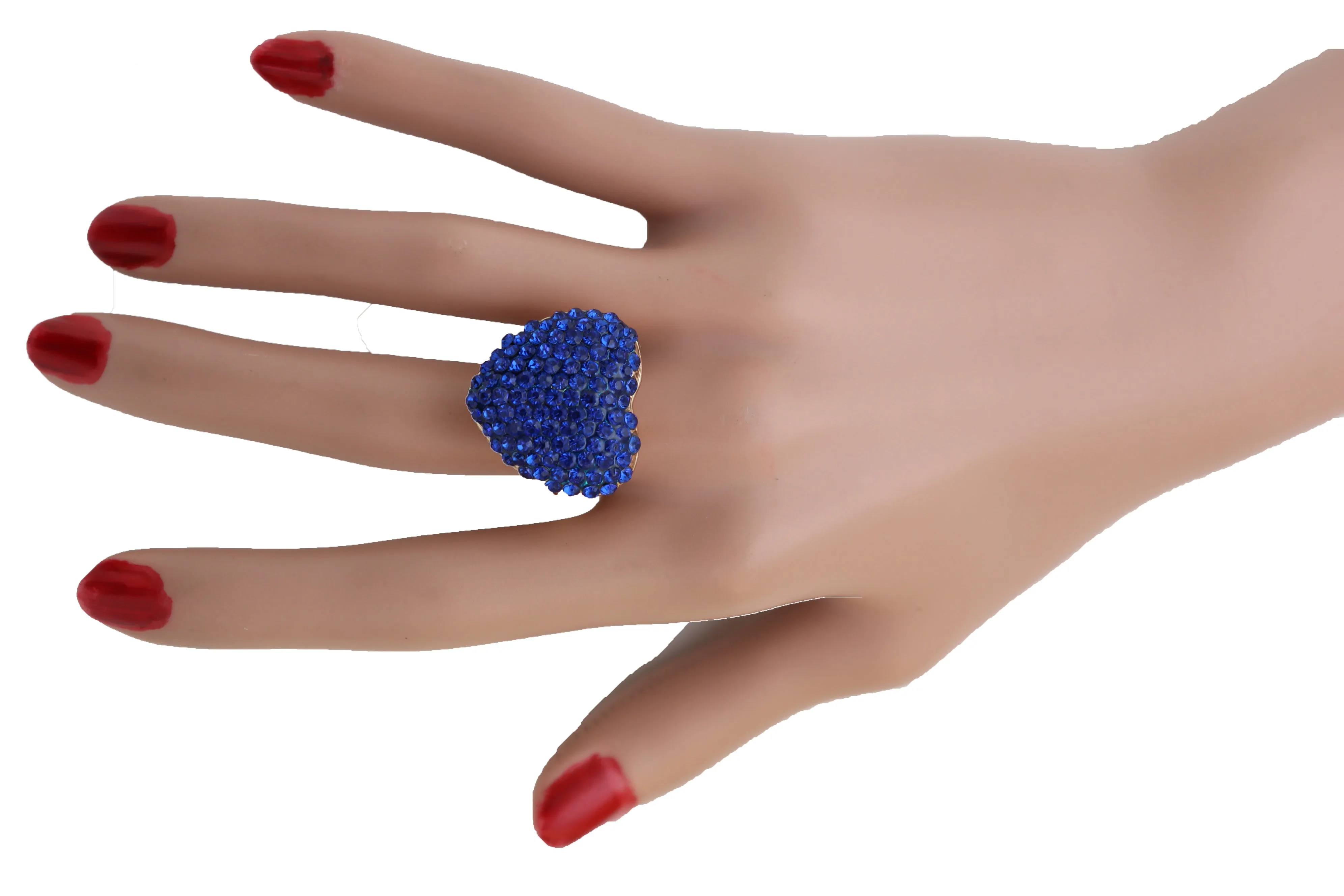 Blue Rhinestone Covered Heart Shaped Ring Size 7.5