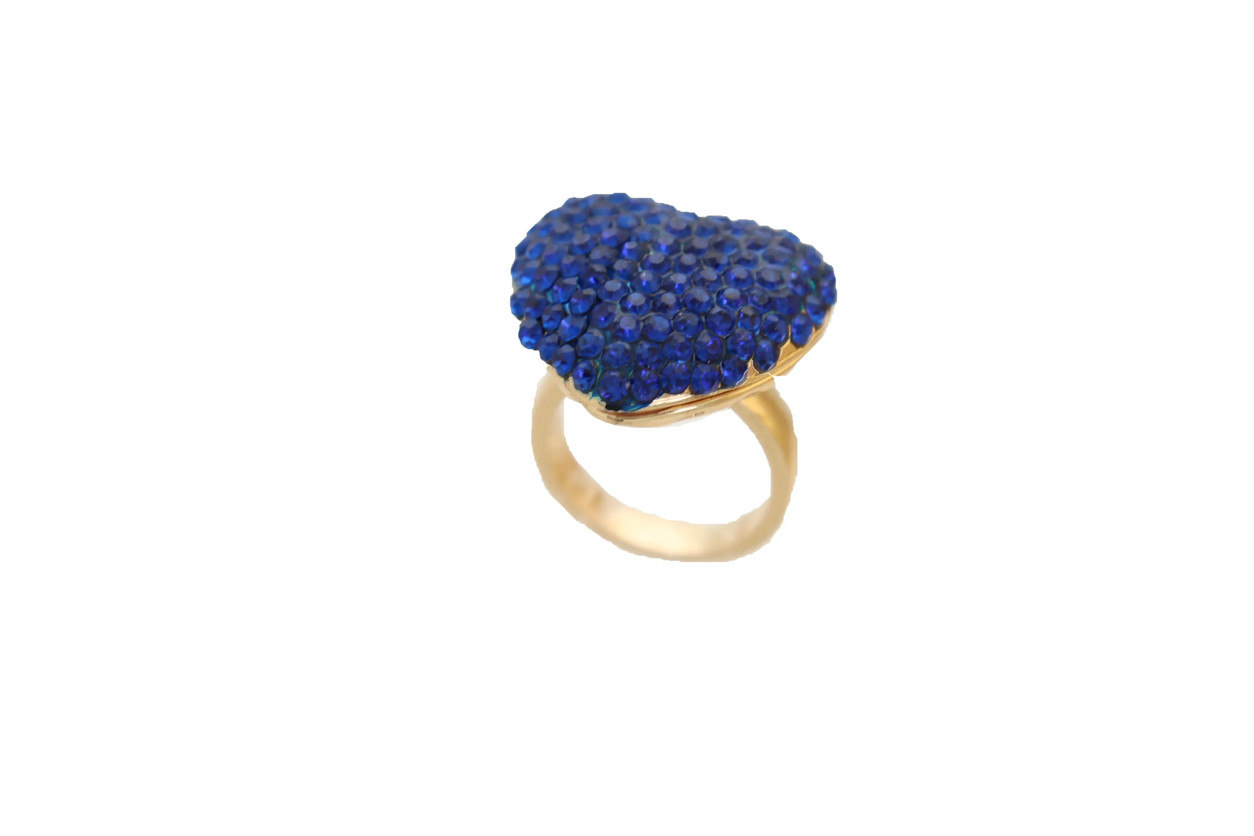 Blue Rhinestone Covered Heart Shaped Ring Size 7.5