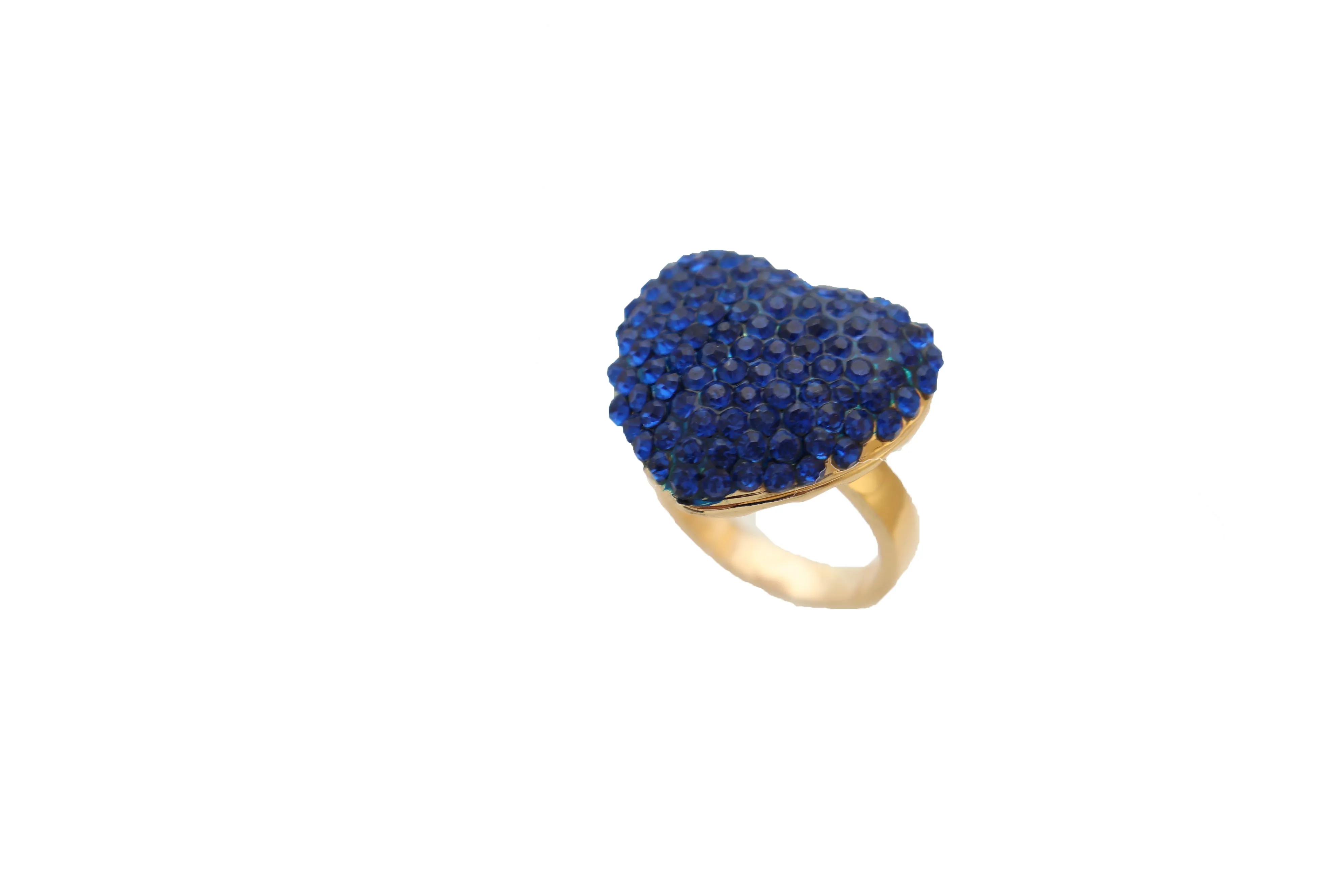 Blue Rhinestone Covered Heart Shaped Ring Size 7.5