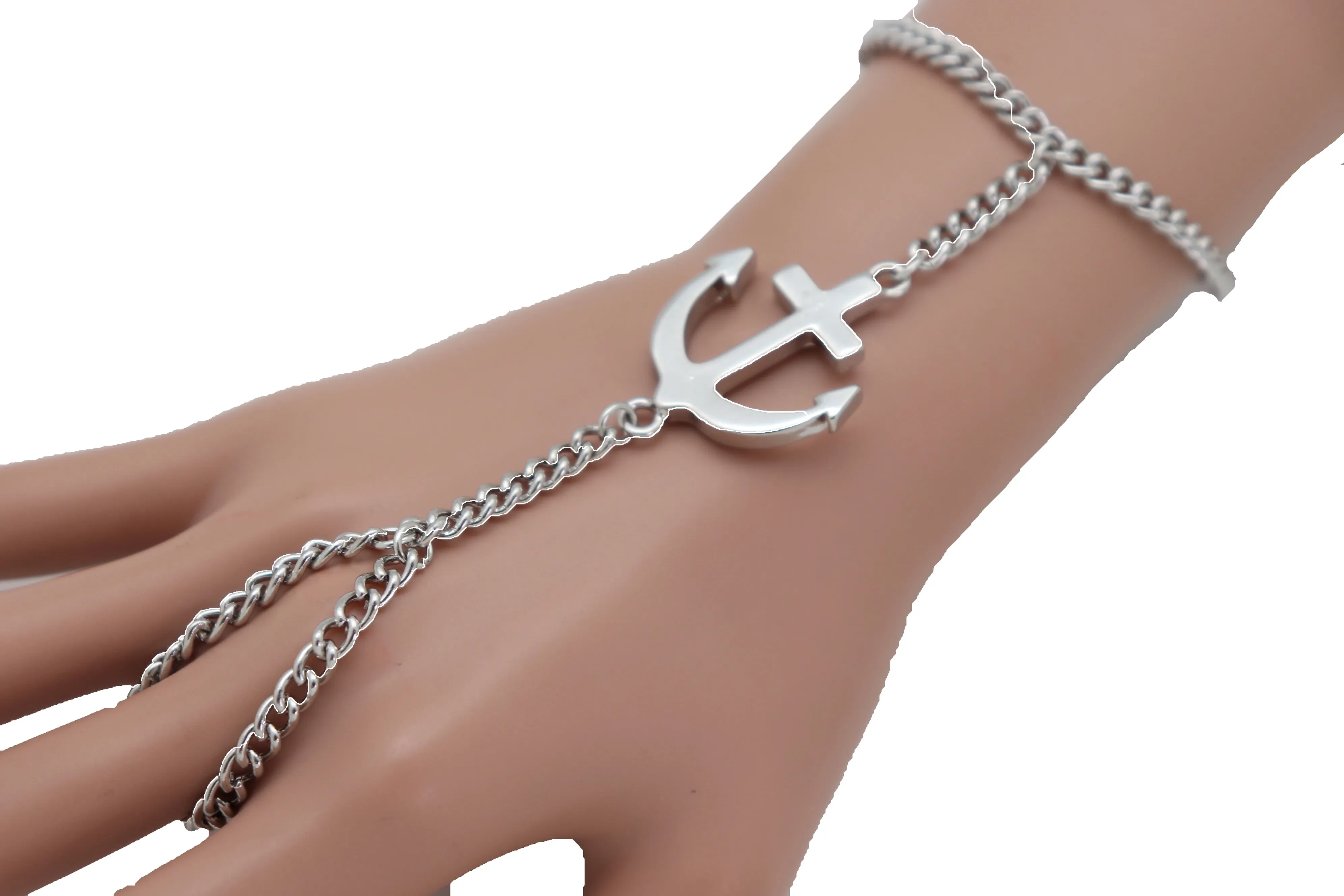 Bracelet Silver Metal Hand Chain Slave Ring Jewelry Anchor