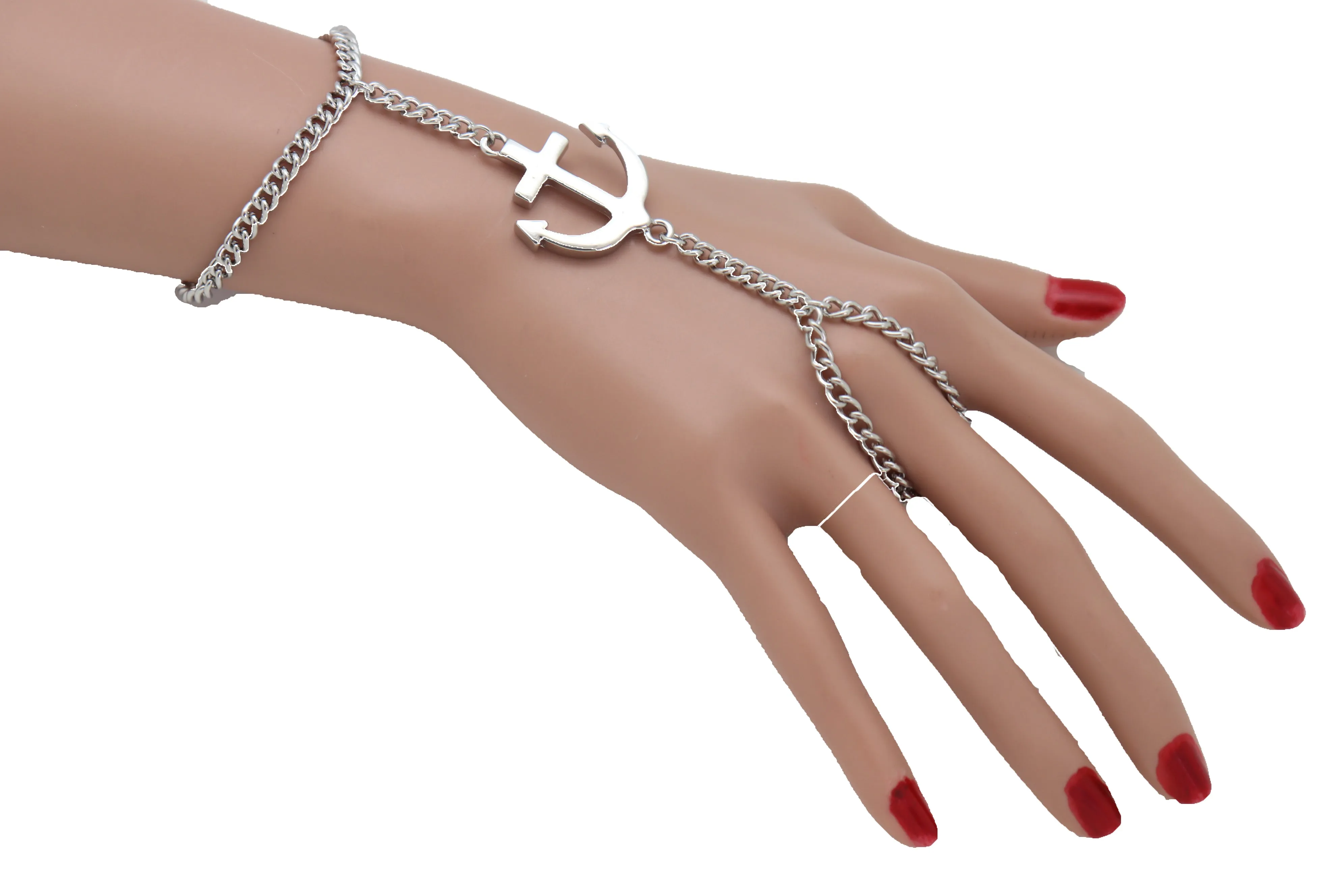 Bracelet Silver Metal Hand Chain Slave Ring Jewelry Anchor