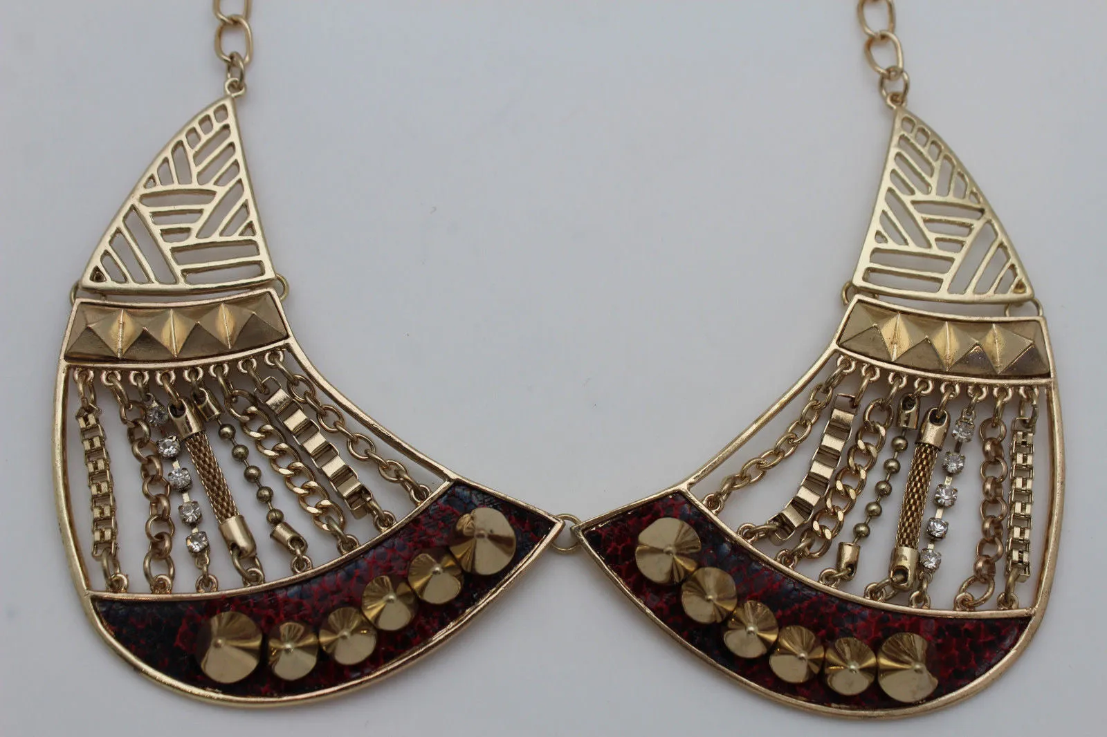 Bronze Or Gold Short Big Metal Chains Collar Spikes Necklace Earrings Set