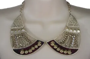 Bronze Or Gold Short Big Metal Chains Collar Spikes Necklace Earrings Set