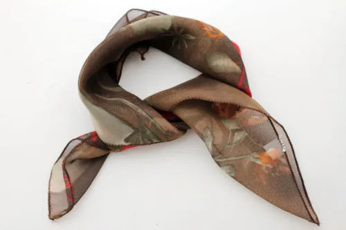 Brown Dark Brown Green Mini Fabric Neck Scarf Tie Necklace Pocket Square Flowers