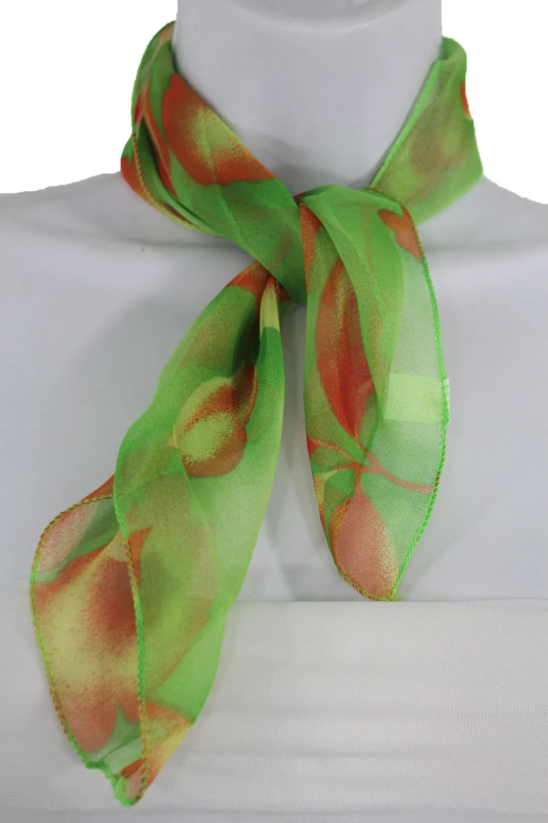 Brown Dark Brown Green Mini Fabric Neck Scarf Tie Necklace Pocket Square Flowers