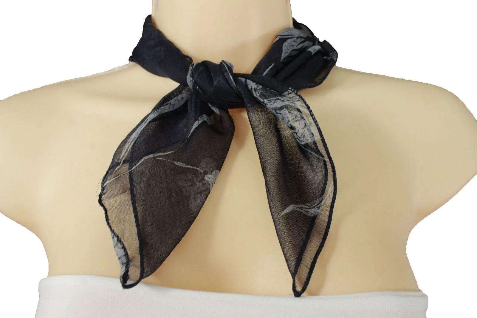 Brown Dark Brown Green Mini Fabric Neck Scarf Tie Necklace Pocket Square Flowers