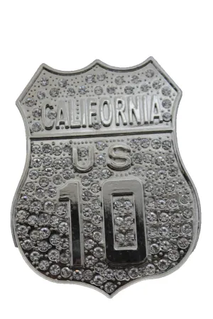 California Interstate I-10 Rhinestone Bling Silver Belt Buckle