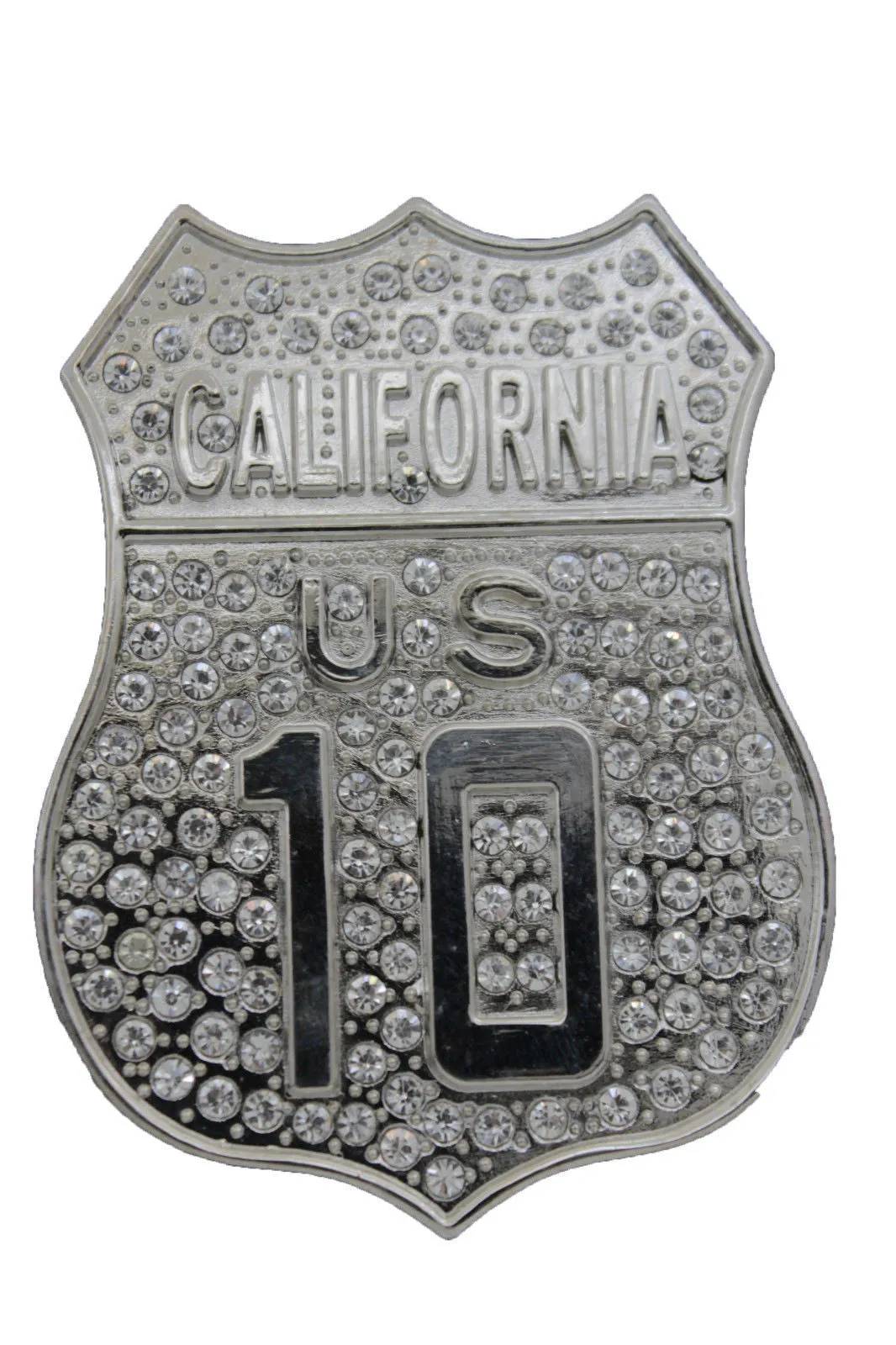 California Interstate I-10 Rhinestone Bling Silver Belt Buckle