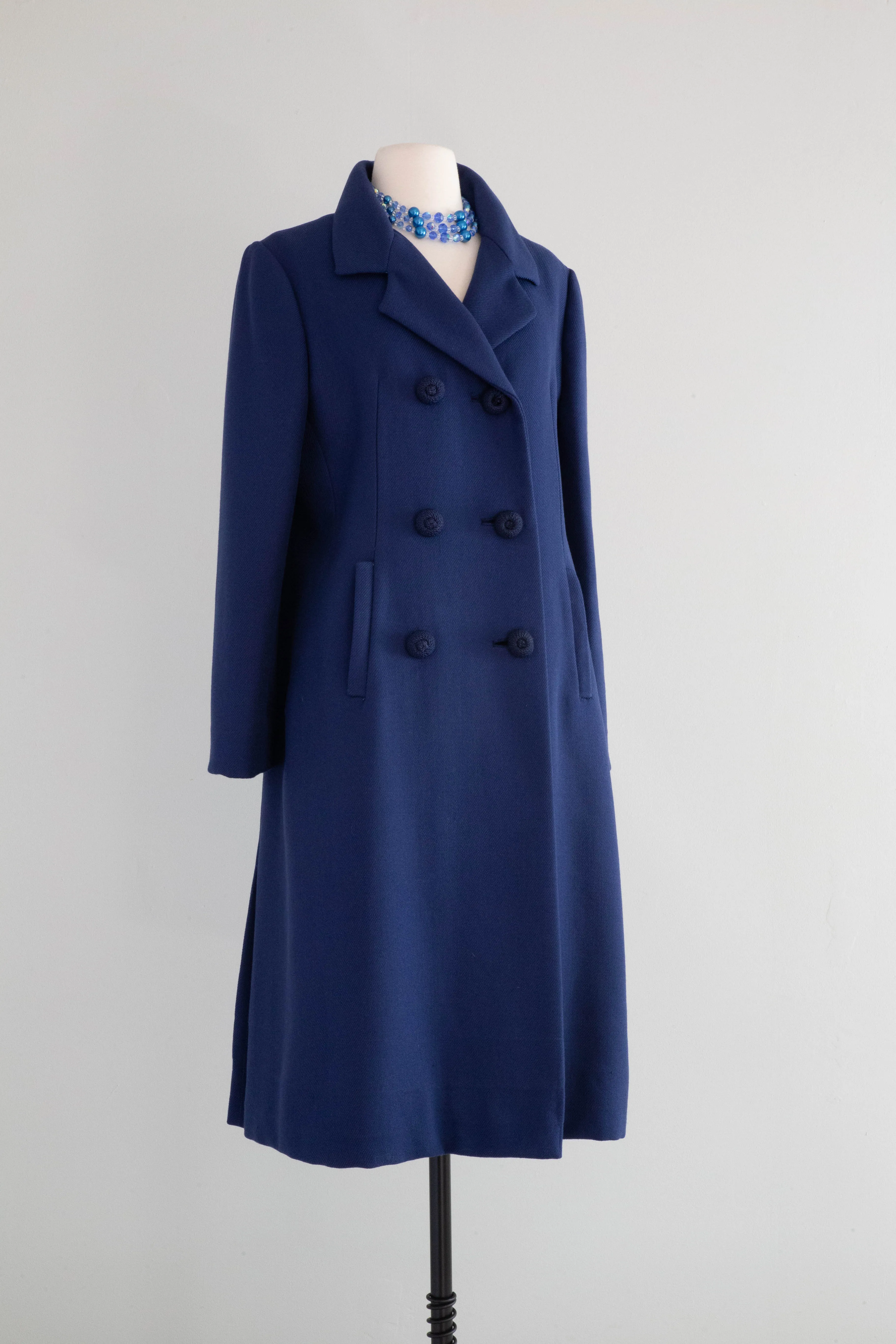 Classic Early 1960's Sapphire Blue Wool Coat Dan Millstein / L