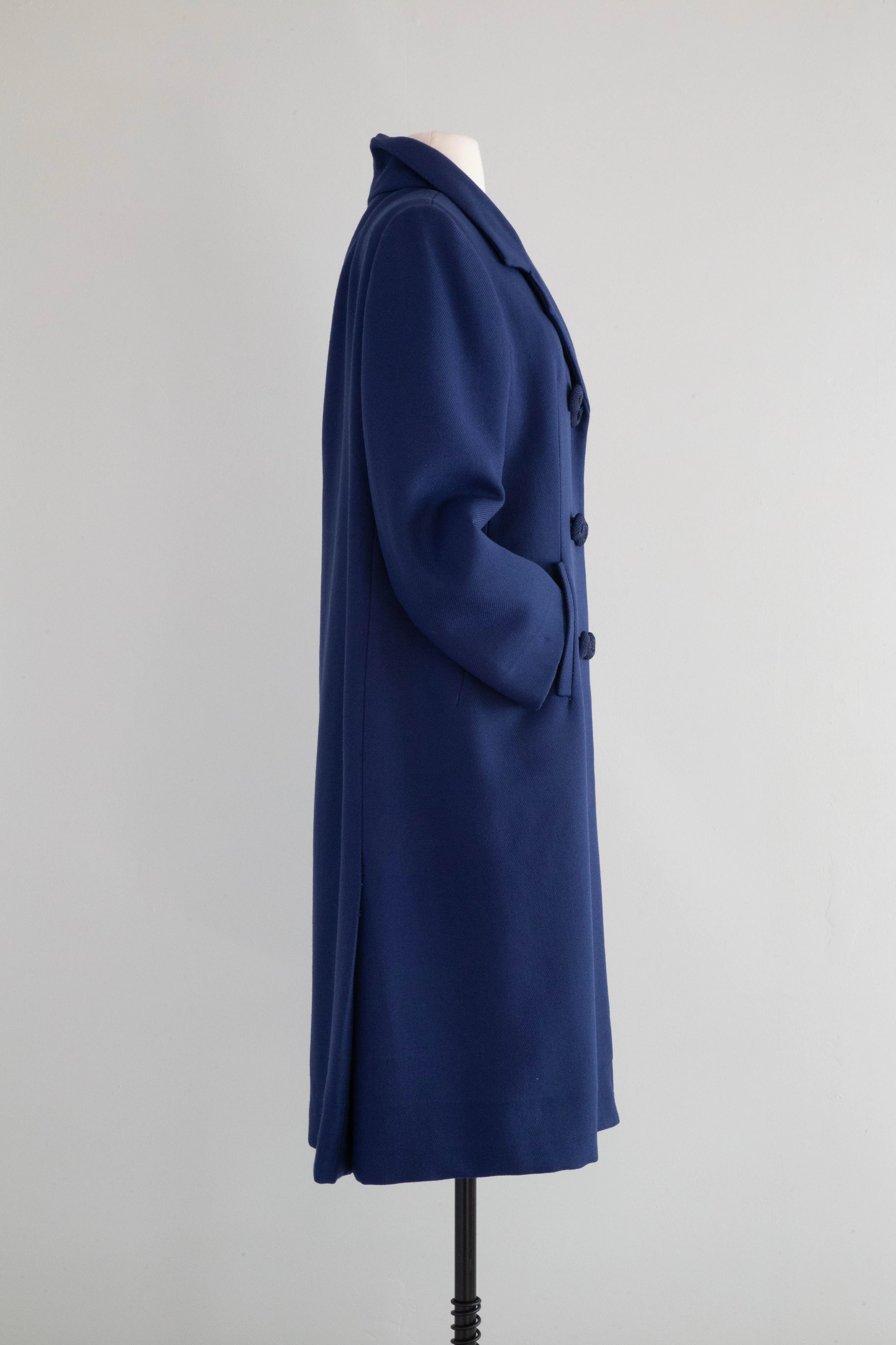 Classic Early 1960's Sapphire Blue Wool Coat Dan Millstein / L