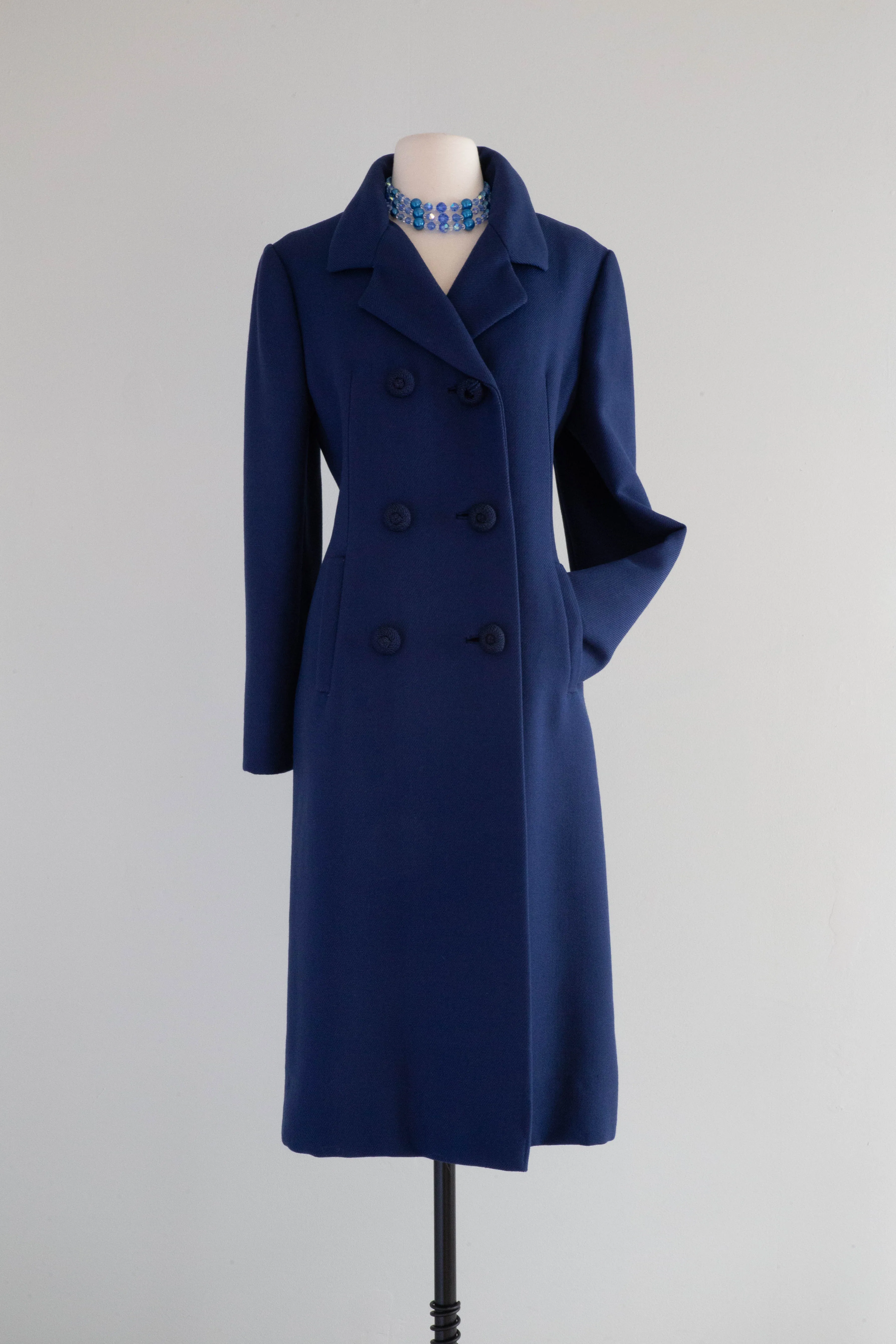 Classic Early 1960's Sapphire Blue Wool Coat Dan Millstein / L