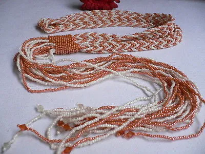 Coral White Beads Braided Desing Tie Multi Chains Long Necklace