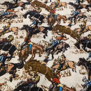 Cowboy Fabric, Rodeo Cowboy Fabric on Cream