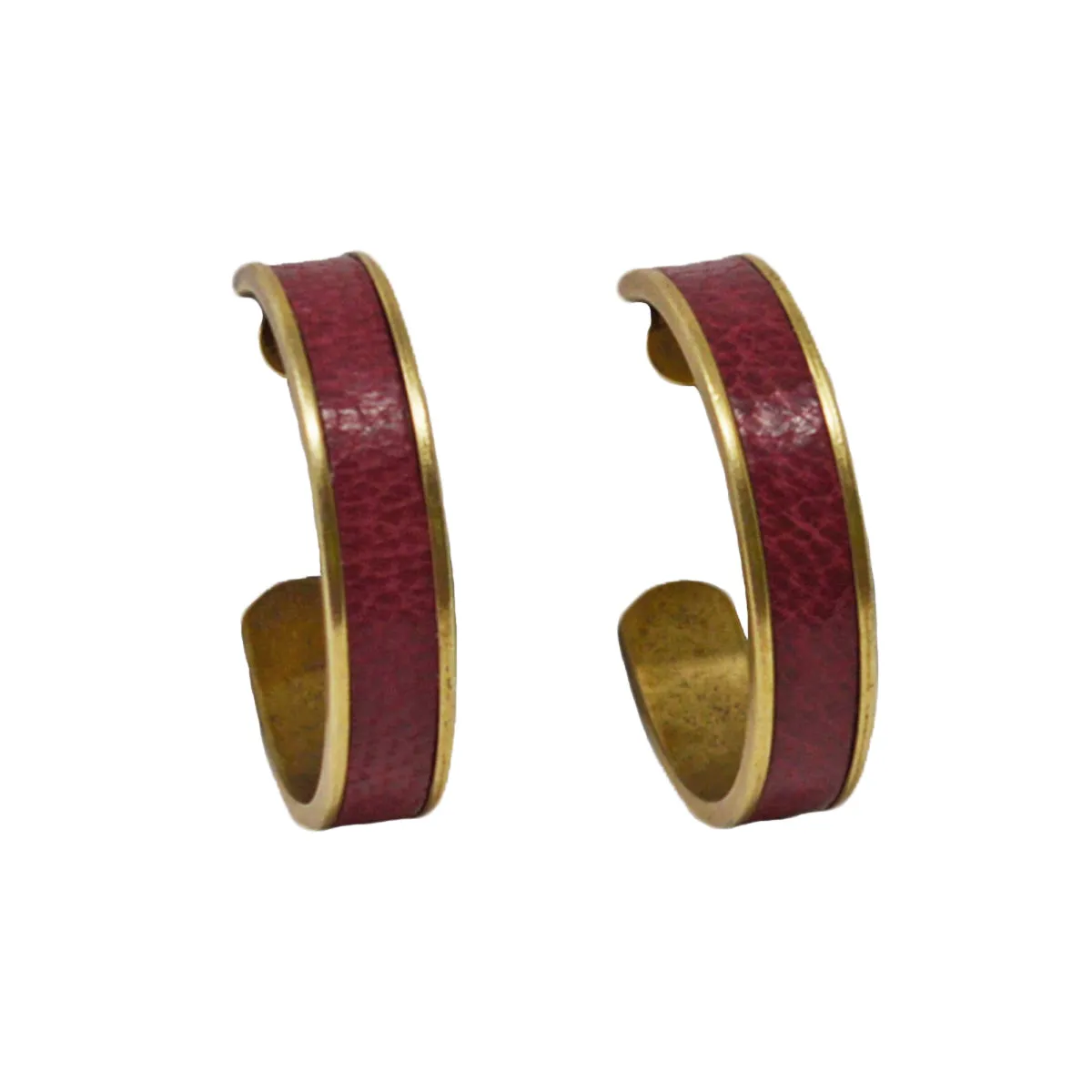 Crimson Leather Hoop Earrings